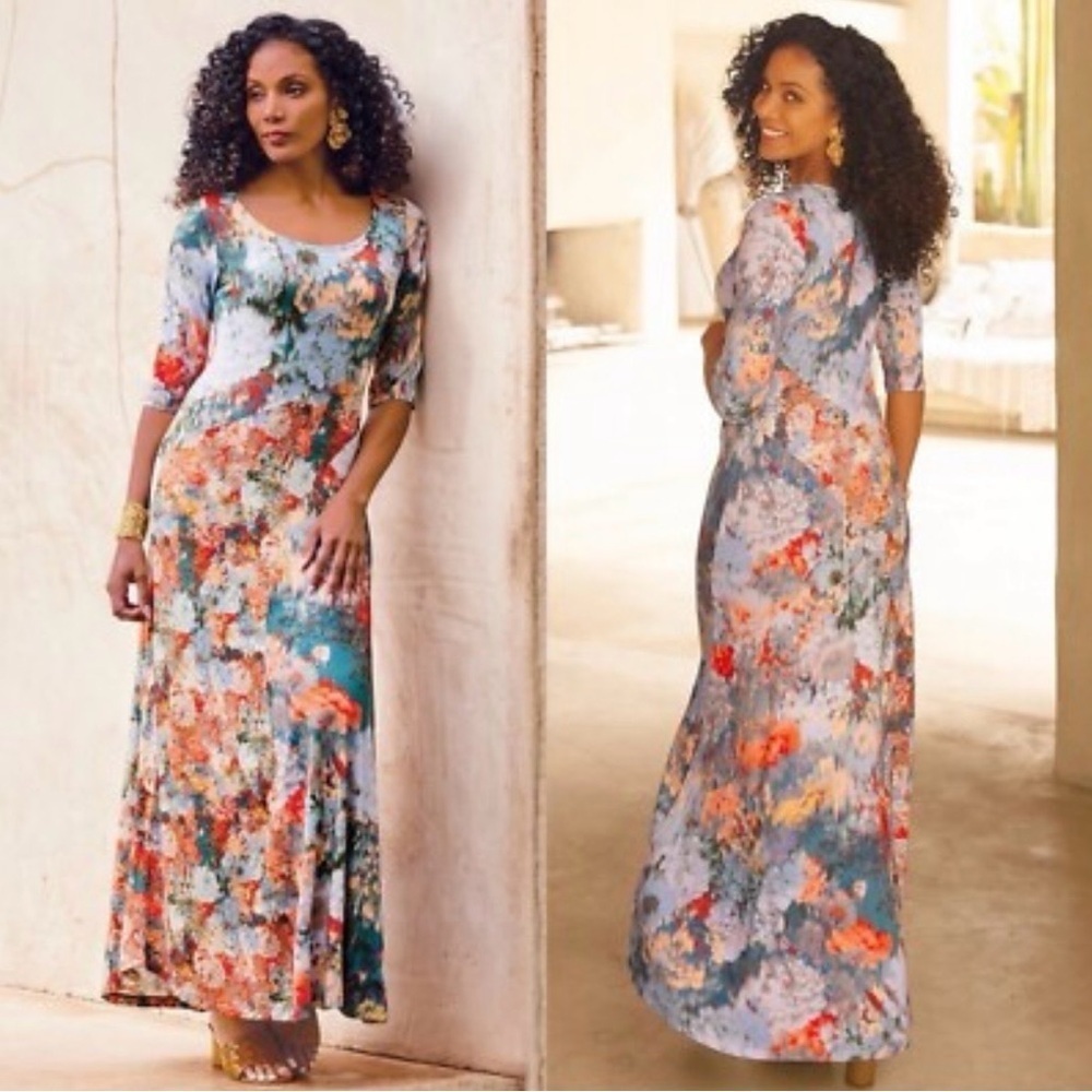 Soft Surroundings Nanette Multicolor Floral Maxi Dress